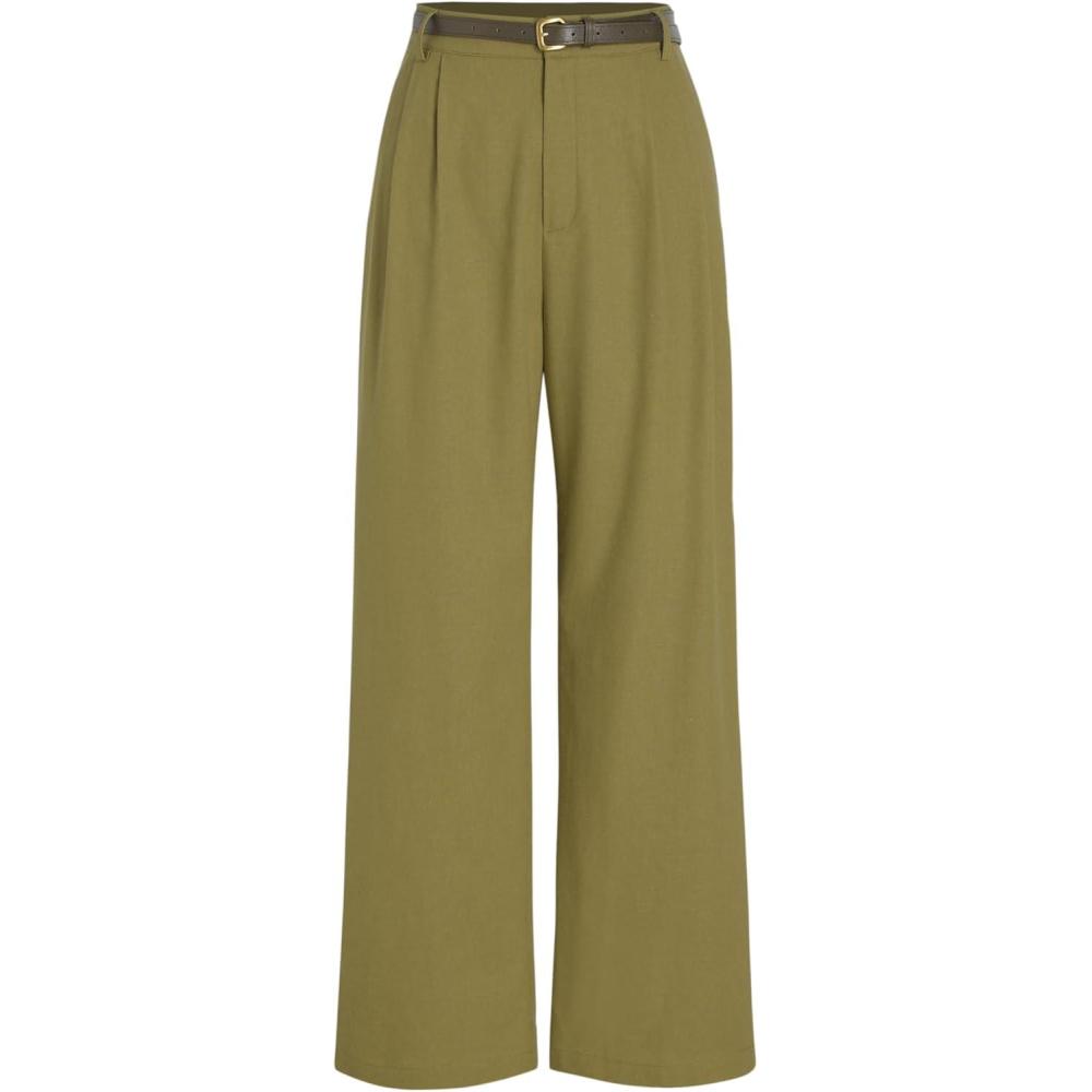 imageCIDER Solid Linen Blend Belted Wide Leg PantsGreen