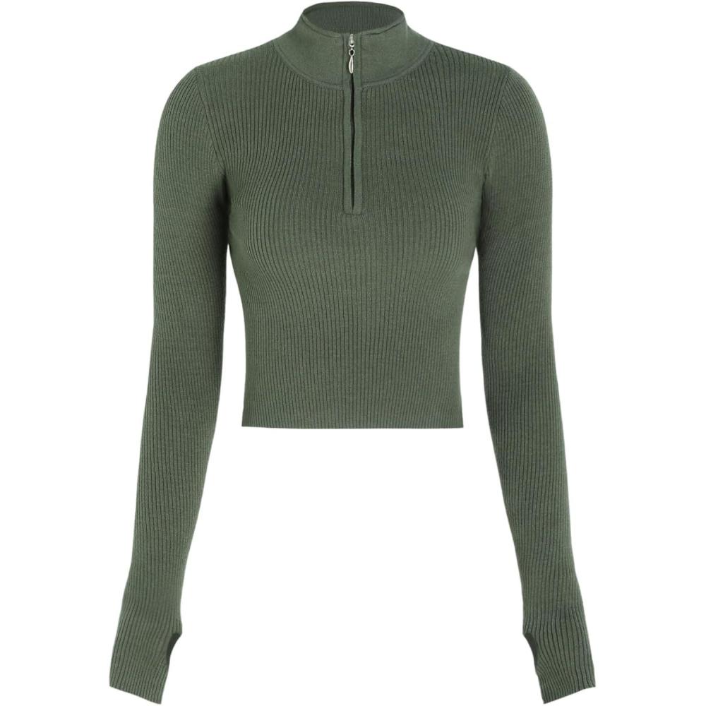 imageCIDER Solid Zipper Up Knitted Crop TopGreen
