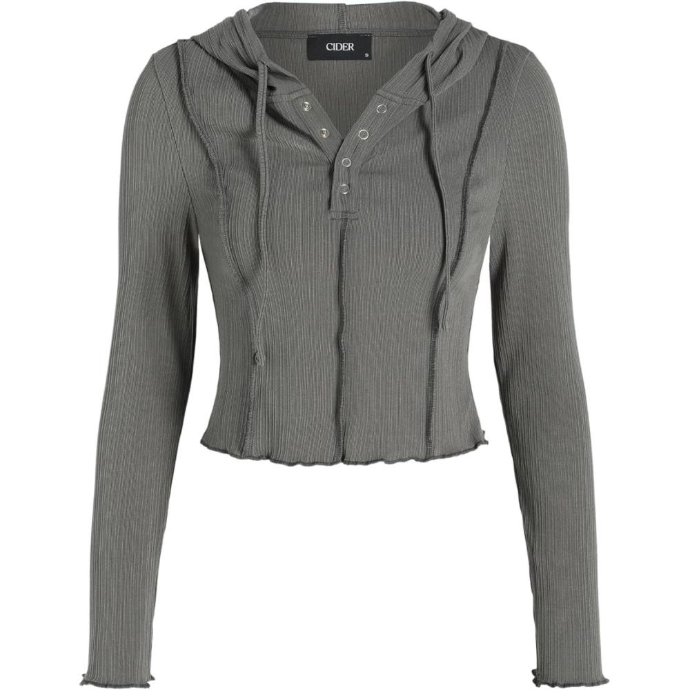 imageCIDER Stitch Button Detail Crop HoodieGrey