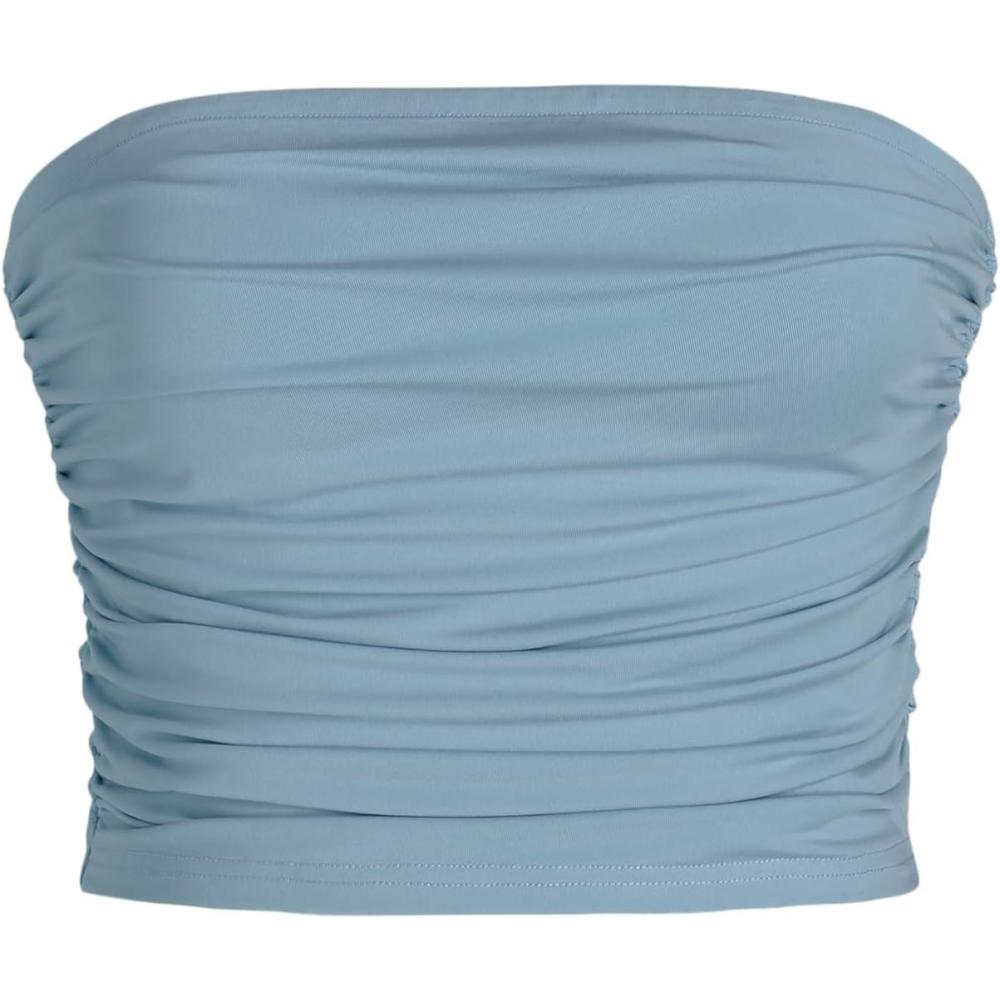 imageCIDER Tube Top for Women Strapless Ruched Sexy Going Out Basic Bandeau Crop Tops Summer OutfitsBlue