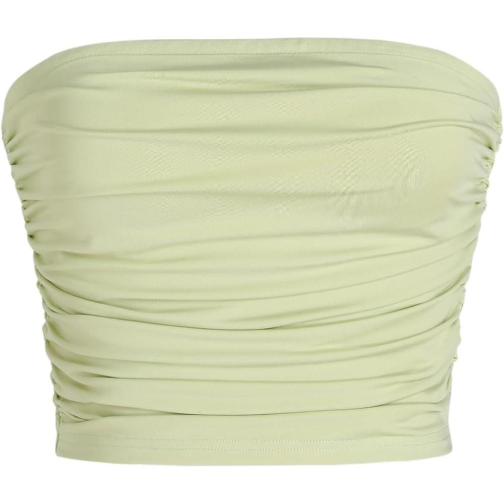 imageCIDER Tube Top for Women Strapless Ruched Sexy Going Out Basic Bandeau Crop Tops Summer OutfitsPale Green