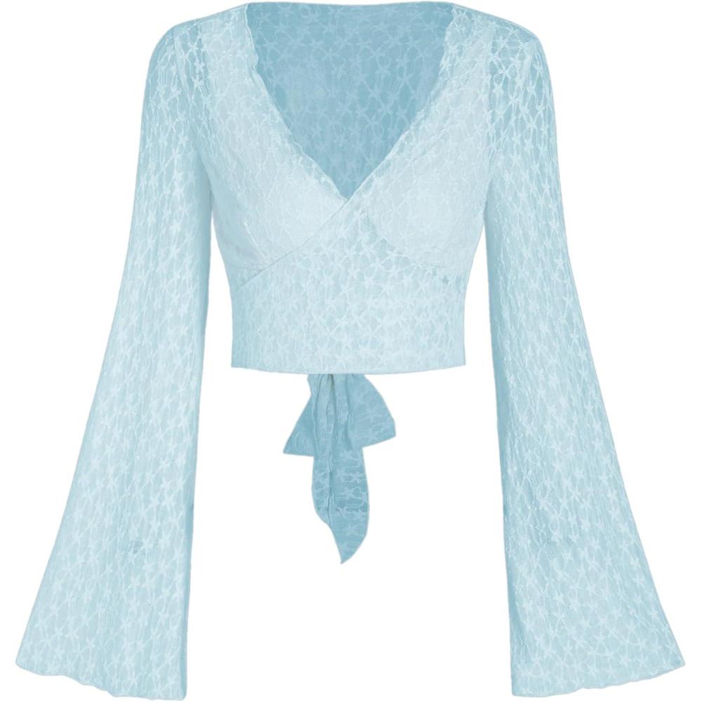 imageCIDER VNeck Floral Tie Back Crop BlouseBlue