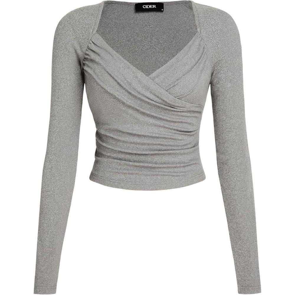 imageCIDER VNeck Solid Long Sleeve TopGrey