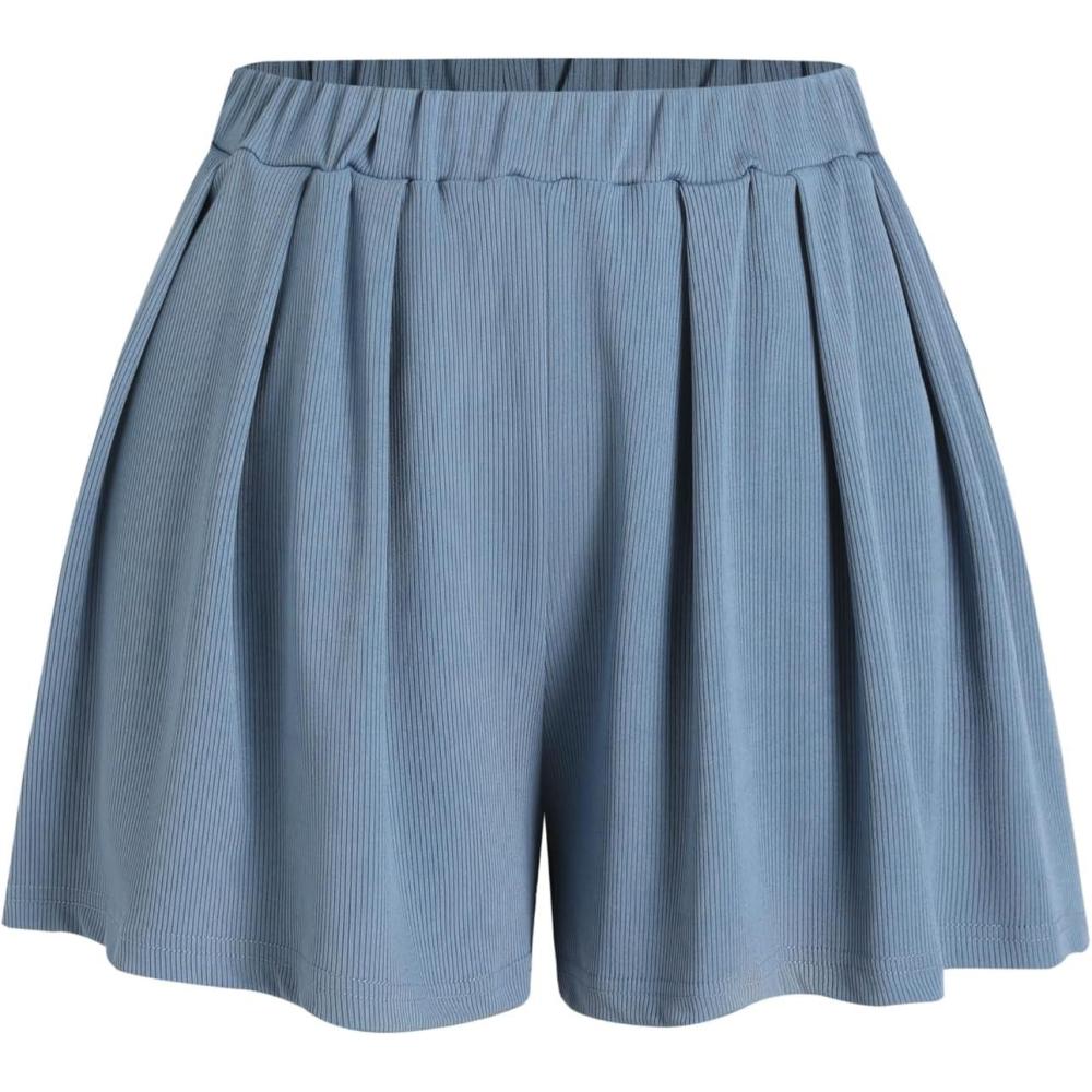imageCIDER Women Shorts Elastic Waist Wide Leg Flowy Baggy Boxer Shorts Summer Vacation Boho Casual Outfits 2025Blue