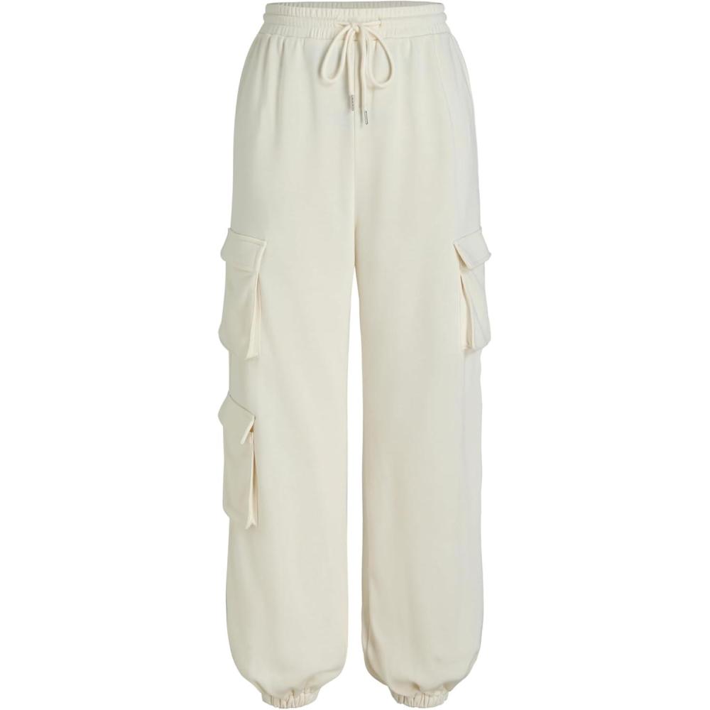 imageCIDER Womens Cargo Joggers Elastic Waist Comfortable Casual Pants Trendy SweatpantsBeige