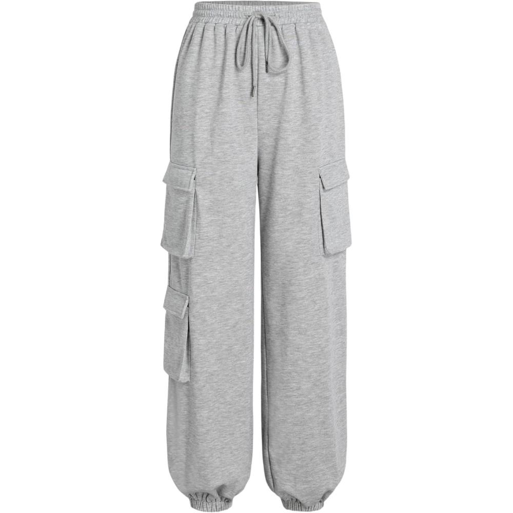 imageCIDER Womens Cargo Joggers Elastic Waist Comfortable Casual Pants Trendy SweatpantsGrey