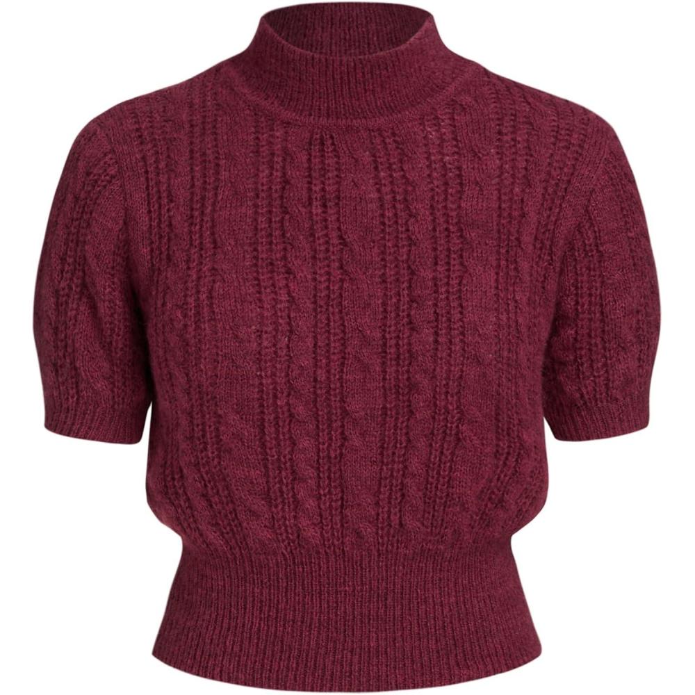 imageCIDER WoolBlend Texture High Neck SweaterWine