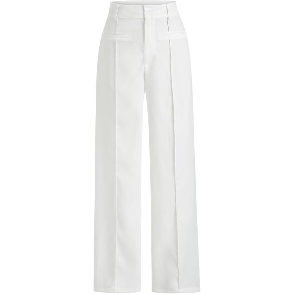 imageCIDER Work Pants Women Dress Pants High Waist Straight Leg Trousers Business Casual Slacks Office PantsWhite