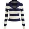 imageCIDER Knit Polo Striped Long Sleeve TopDark Navy