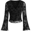 imageCIDER Lace Floral VNeck Long Sleeve Crop BlouseBlack