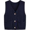 imageCIDER Sweater Vest Women V Neck Sleeveless Button Down Cropped Sweater Knit Solid Casual Vest with PocketsDark Navy