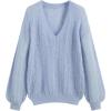 imageCIDER Womens Hollow Out V Neck Long Sleeve Lightweight Sweater Crochet Loose Fit Pullover TopsLight Blue