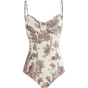 CIDER Bodysuits For Women Floral Square Neck Sleeveless Corset Spaghetti Strap Fitted Tops Vacation Casual Outfits(Brown)