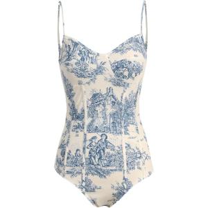 CIDER Bodysuits For Women Floral Square Neck Sleeveless Corset Spaghetti Strap Fitted Tops Vacation Casual Outfits(Multicolor)