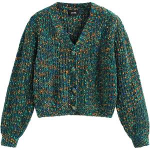 CIDER Colorful V-Neck Knit Cardigan: Green, XS