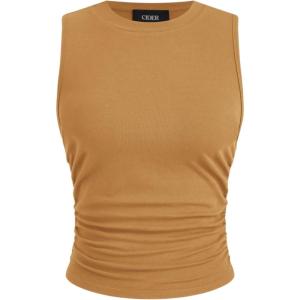CIDER Crop Tops for Women Mimi Cuttrell Basic Sleeveless Ruched Going Out Summer Casual Ribbed Tank Top(Orange)