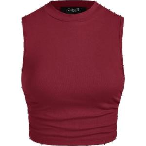 CIDER Crop Tops for Women Mimi Cuttrell Basic Sleeveless Ruched Going Out Summer Casual Ribbed Tank Top(Wine)