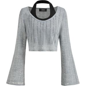CIDER Distressed Bell Sleeve Crop Top & Halter Top(Blue)