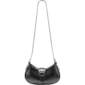CIDER Distressed Texture Crescent Shape Buckle Decor Shoulder Bag(Black)
