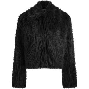 CIDER Faux Fur Collar Solid Jacket(Black)