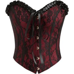 CIDER Floral Lace V-Neck Button Bowknot Corset Tube Top(Wine)