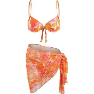 CIDER Floral Print Underwire Bikini with Sarong(Multicolor)