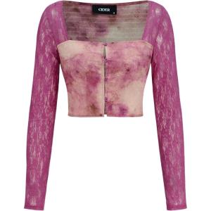 CIDER Lace Floral Tie Dye Crop Top(Carmine)
