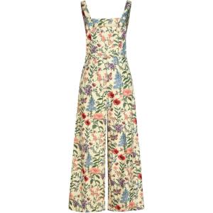 CIDER Lightweight Corduroy Floral Button Wide Leg Jumpsuit(Ivory)