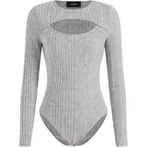 CIDER Long Sleeve Bodysuits Women Cut Out Rib Knit Tops Date Night Rave Club Outfits 2025(Grey)