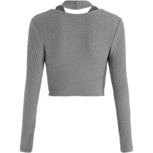 CIDER Long Sleeve Buckle Crop Top(Grey)