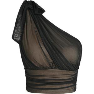 CIDER Mesh Asymmetrical Neck Crop Top(Black)