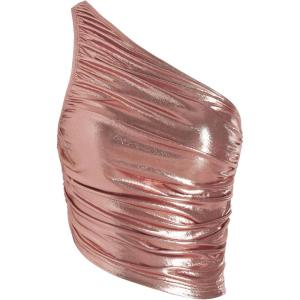 CIDER Metallic Asymmetrical Neck Ruched Tank Top(Pink)