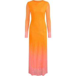 CIDER Miami Sunset Vacation Mesh Round Neck Gradient Maxi Dress(Orange)