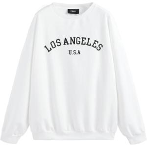 CIDER Oversized Hoodies for Women Graphic Crewneck Long Sleeve Casual Trendy(White)