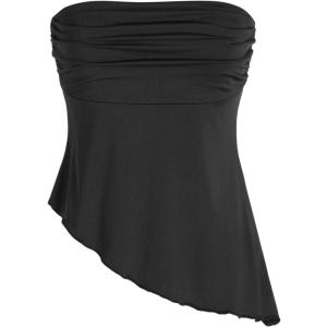 CIDER Ruched Asymmetrical Hem Tube Top(Black)