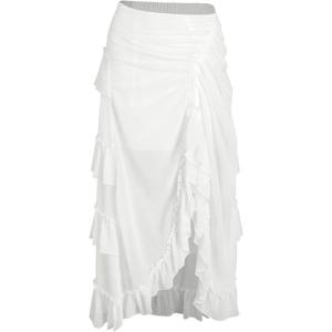 CIDER Ruffle Sheer High Waist Maxi Skirt(White)
