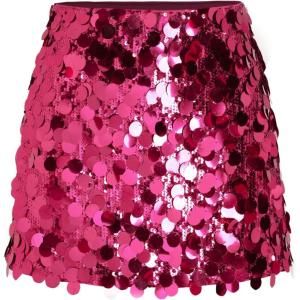 CIDER Sequin Mid Waist Sparkle Skirt Party Club Night Out Mini Skirt for Women(Fushcia)