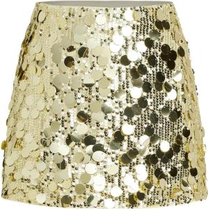 CIDER Sequin Mid Waist Sparkle Skirt Party Club Night Out Mini Skirt for Women(Gold)