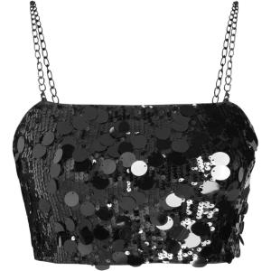 CIDER Sequin Zipper Up Crop Cami Top(Black)