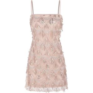 CIDER Sequins Square Neck Geometric Tassel Mini Dress(Pink)