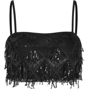CIDER Sequins Tassel Crop Cami Top(Black)