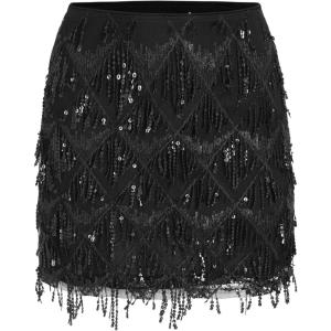 CIDER Sequins Tassel Mid Waist Mini Skirt(Black)