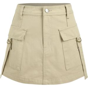 CIDER Solid Cargo Mini Skirt(Khaki)