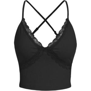 CIDER Solid Lace Trim Cami Top(Black)