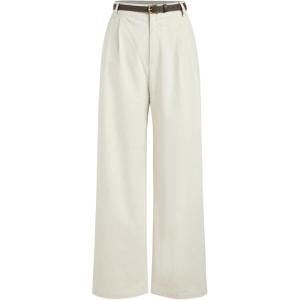 CIDER Solid Linen Blend Belted Wide Leg Pants(Beige)