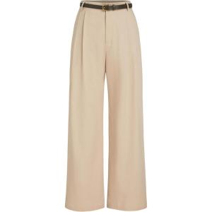CIDER Solid Linen Blend Belted Wide Leg Pants(Khaki)