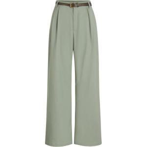 CIDER Solid Linen Blend Belted Wide Leg Pants(Pale Green)
