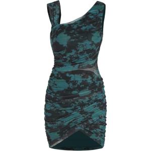 CIDER Solid Mesh Asymmetrical Neck Dress(Green)