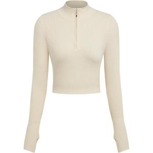 CIDER Solid Zipper Up Knitted Crop Top(White)