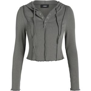 CIDER Stitch Button Detail Crop Hoodie(Grey)